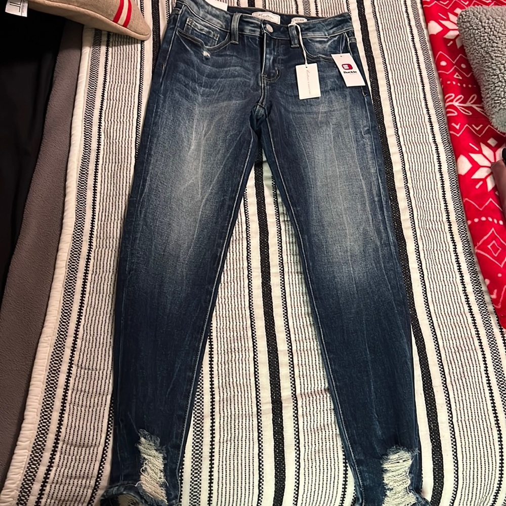 KanCan Signature Mid-Rise, Ankle Skinny, Slim Fit Dark Wash Jeans